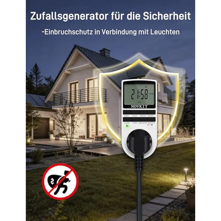 NOVKIT 2x digitale Zeitschaltuhr Steckdose mit 10 programmierbaren Schaltprogrammen und Zufallsfunktion für Innen (230V / 16A / 3680W) – Bild 3