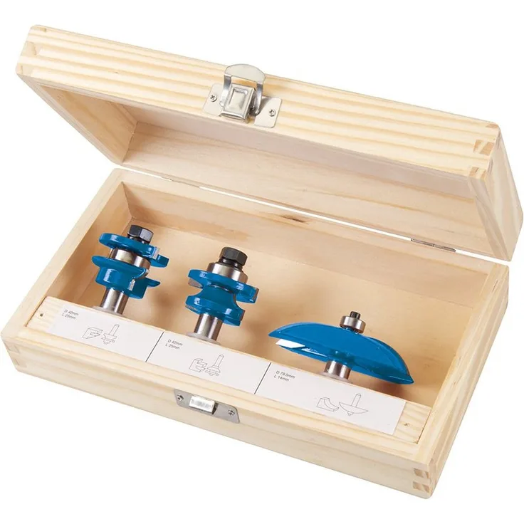 OTTO Fräser-Set Hartmetall-Kassettentürenfräser 1/2 Zoll, 3-teilig, inklusive 2 Konterprofilfräser und 1 Abplattfräser