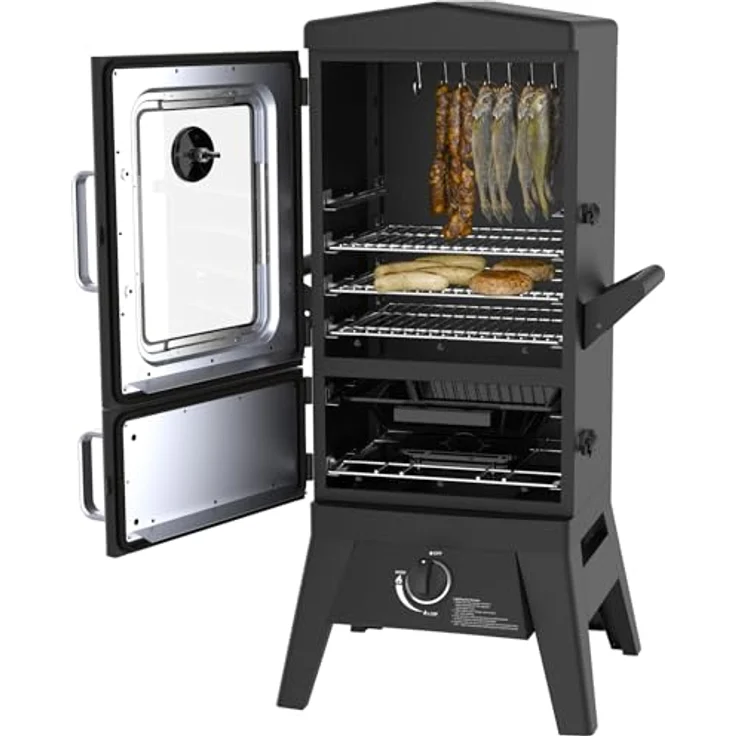 EL Fuego Gasgrill/Smoker Portland W2, Multifunktionales Grillgerät mit Glasfenster, 3,5 kW, Schwarz, 50 cm x 107 cm x 48 cm – Bild 5