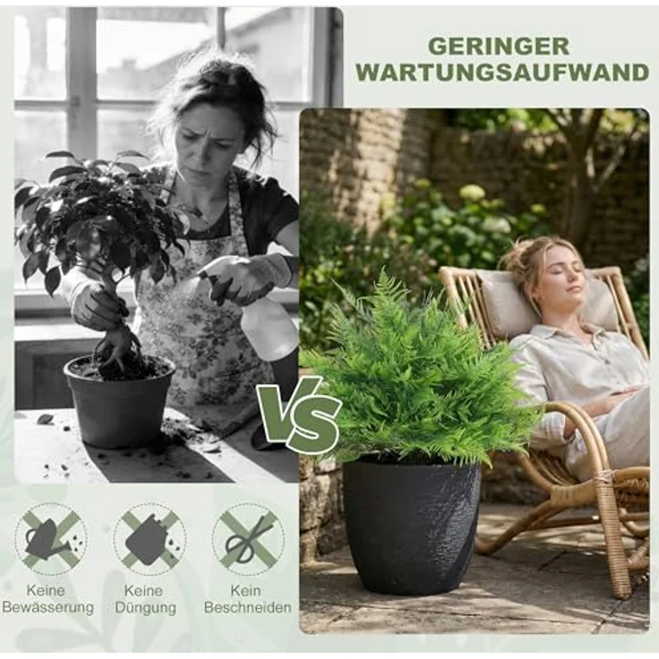 HOMCOM 2er Set Künstliche Boston-Farn-Büschen 60cm, UV-beständige Kunstpflanzen im Topf, pflegeleicht und ideal für Innen- und Außenbereich – Bild 4