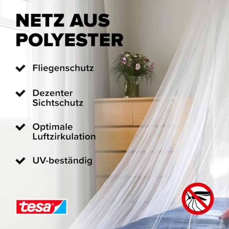 tesa Fliegengitter Moskitonetz mit Powerstrips Deckenhacken – Bild 6