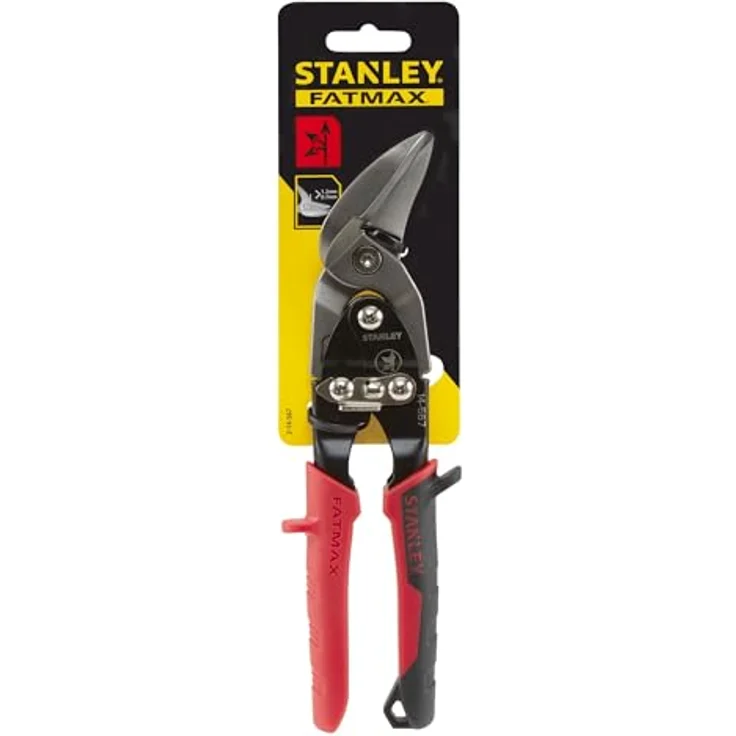 Stanley Maxsteel Blechschere (mit Durchlauf links, 250 mm Länge, Bi-Material Kunststoffhandgriff, chromveredelt, Einhandbedienung) rot, 2-14-567 – Bild 3