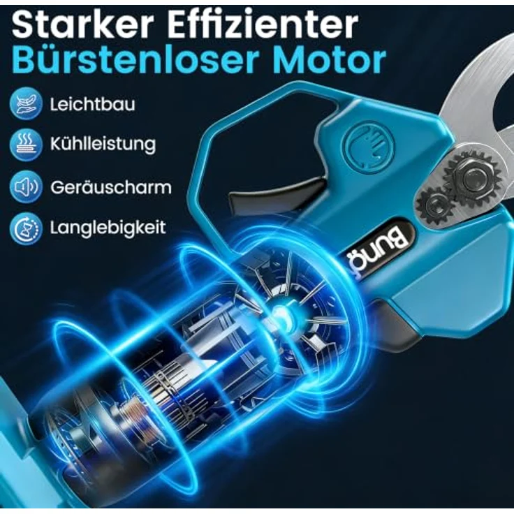 Bundviel Akku-Astschere 21V, Elektrische Gartenschere mit bürstenlosem Motor, 2 Akkus á 2000mAh, Grau – Bild 3