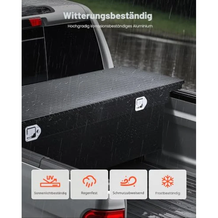 VEVOR Crossover Lkw Werkzeugkasten, abschließbare & wasserdichte Aluminium Truckbox mit Diamantstruktur, 1771 x 304 x 366 mm, schwarz – Bild 4
