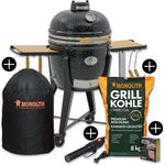 Monolith TWO.55 Keramikgrill, inkl. Gestell und Zubehör-Starterpaket, Schwarz, Ø 44 cm Grillfläche, Smart Grid System, Chip-Feeder-System