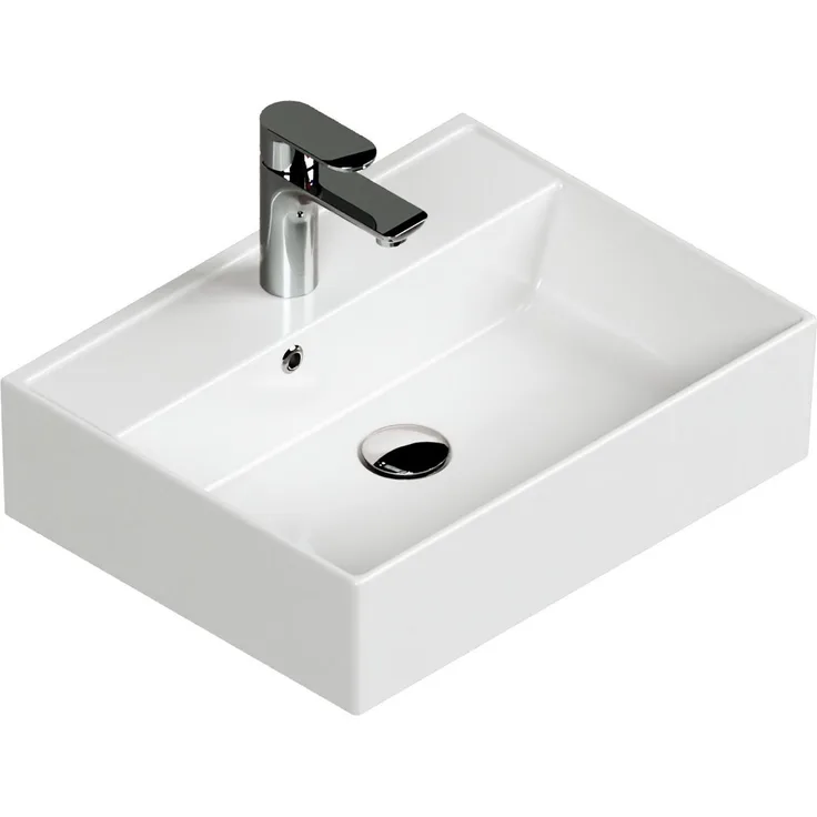 Aqua Bagno Waschbecken 50cm weiß glänzend eckig Wandhängend Waschtisch