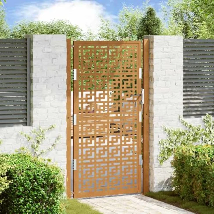 "vidaXL Gartentor 105x180 cm Wetterfester Stahl Kreuz-Design Rostig Metall Abschließb." – Bild 2
