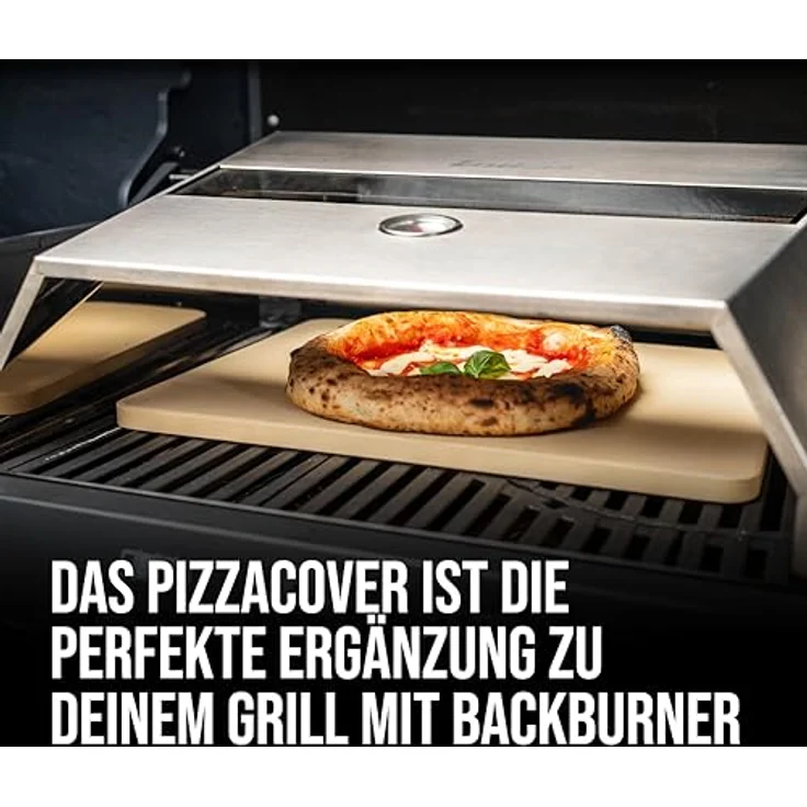 Enders Pizzacover Turbo für Gasgrill mit Backburner, inkl. Thermometer, Pizza Grillaufsatz, inkl. Pizzastein 38cm x 30cm, Aufsatz mit Sichtfenster für ein besseres Backergebnis #7881, aus Edelstahl mit Sichtfenster und großem Pizzastein, passend für Monroe Pro und Colorado Serie (Silber) – Bild 2
