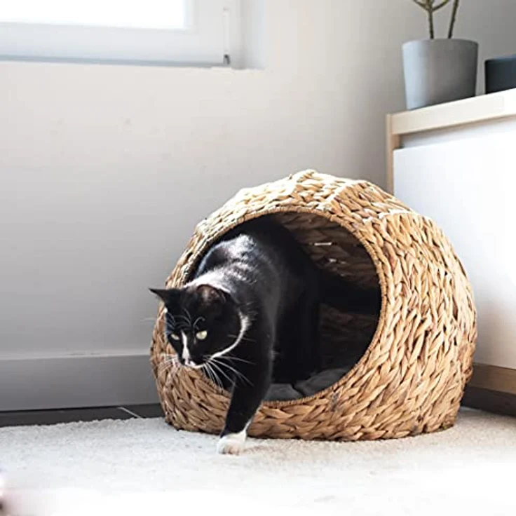 UNUS Animals Katzenkorb Katzenhöhle rund mit Kissen, Haustierkorb für Hunde und Katzen, Seegras in natürlicher Optik – Bild 4