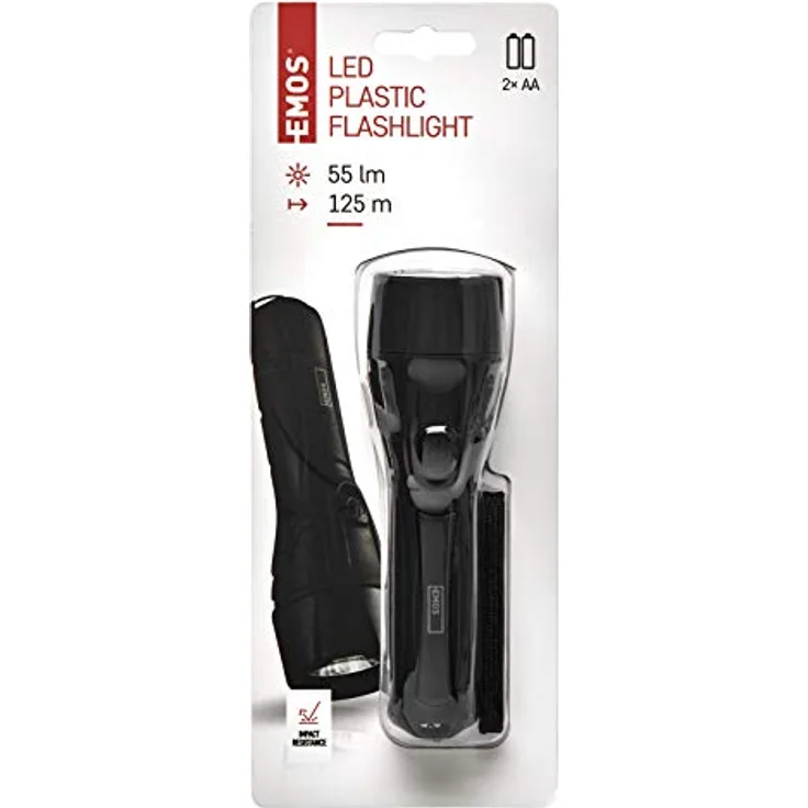 EMOS P3210 ultraleichte LED-Taschenlampe mit Handschlaufe, stoßfeste Handlampe mit Helligkeit 55lm, Leuchtweite 125m, Laufzeit 16 St, Kunststoff, batteriebetrieben – Bild 4