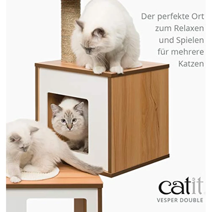 VESPER Catit 52048 Vesper Katzenmöbel Double, walnuss, zwei Kubus-Höhlen mit einer Plattform, 1 Stück (1er Pack) – Bild 2
