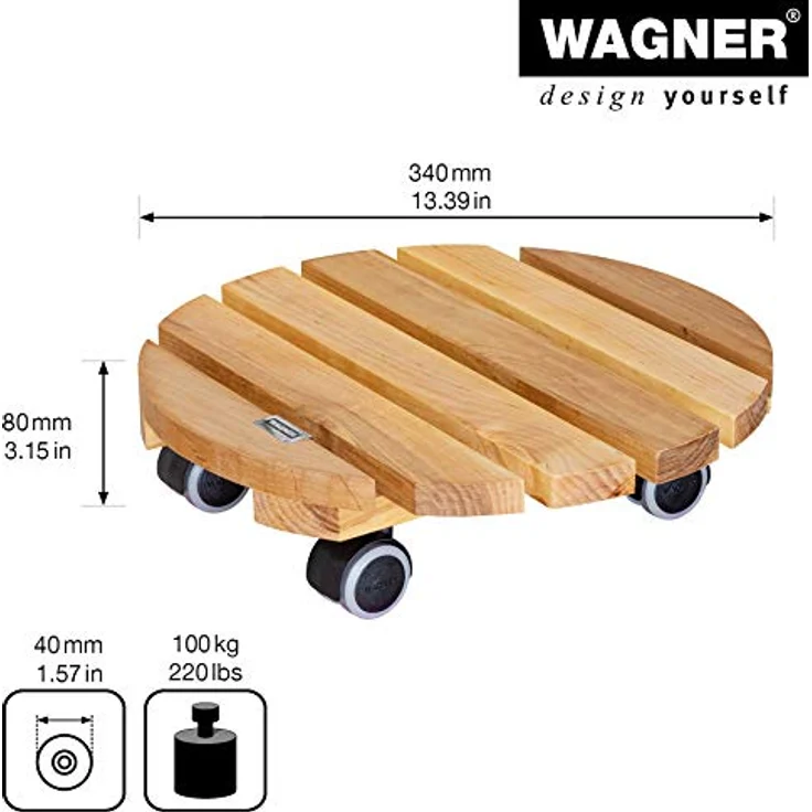 WAGNER Pflanzenroller Nature Ø 30 cm I Pflanzenroller für Innenbereich, Erle Natur I Blumenroller aus FSC-Massivholz I Kübelroller aus Holz I Tragkraft 100 kg I Made in EU ? 20026201 – Bild 4