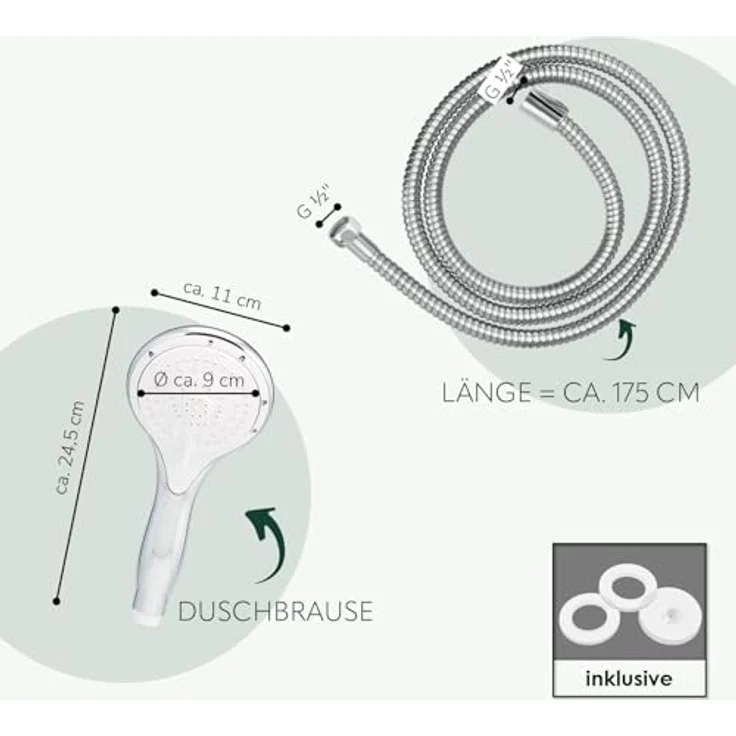 bremermann Brausegarnitur Brausestangenset, inkl. Brause, Brauseschlauch 1,75 m und Stange, multifunktionaler Brausekopf mit 5 Strahlarten, Edelstahl-Rohr, chrom – Bild 6