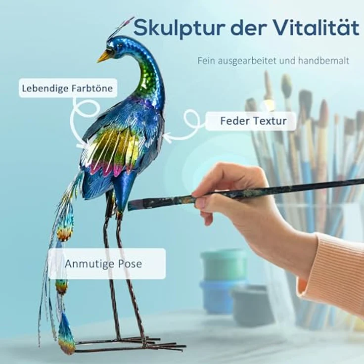 Outsunny Gartenstatue Pfau, 59 cm wetterbeständiges Outdoor-Ornament mit naturgetreuen Details, stabile Skulptur für Balkon und Terrasse – Bild 3