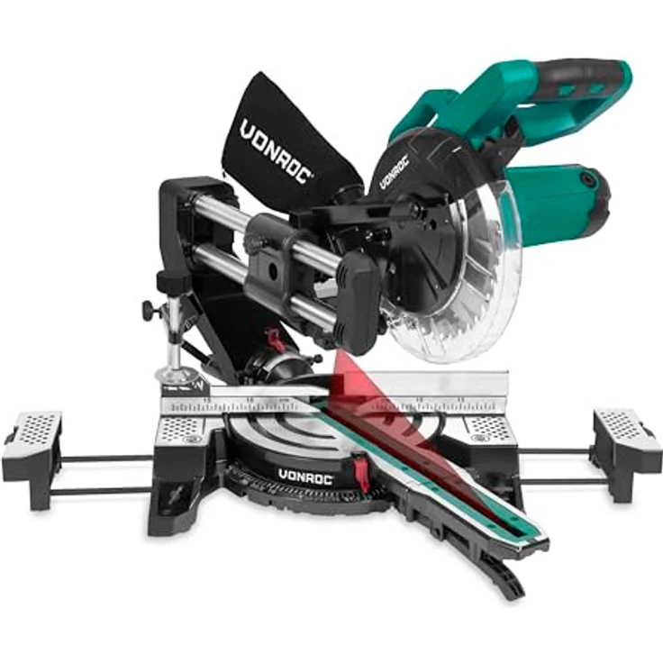 VONROC MS504AC Kapp- und Gehrungssäge, 2200W, 216mm, mit Laser und LED-Beleuchtung, kompakt mit Schiebesystem – Bild 1