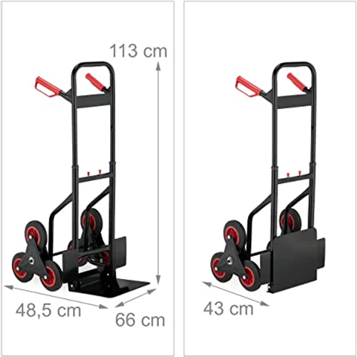 Relaxdays Sackkarre Treppensteiger, klappbare Transportkarre, bis 200 kg, Vollgummireifen, höhenverstellbar, schwarz/rot – Bild 4