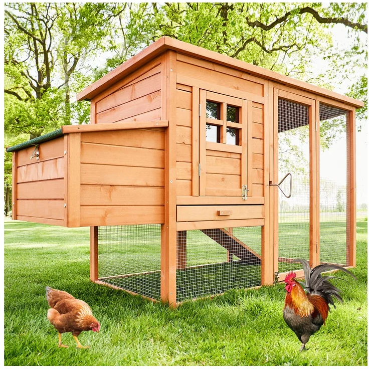 Zooprinz Hühnerstall Modell XXL mit Klappdach, Freilaufgehege, Bitumendach, Nistkasten, 182x103x75 cm (BxHxT)