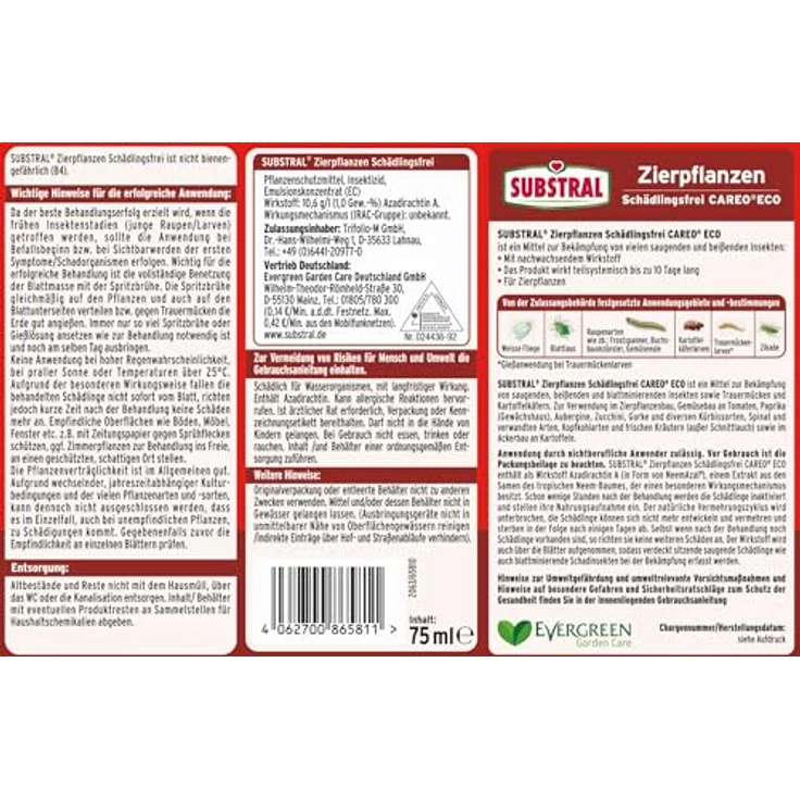 Substral Zierpflanzen Schädlingsfrei Careo Eco Konzentrat, 75 ml, gegen Weiße Fliege, Blattlaus, Trauermücke, Zikade, Raupenarten, u.a. – Bild 2