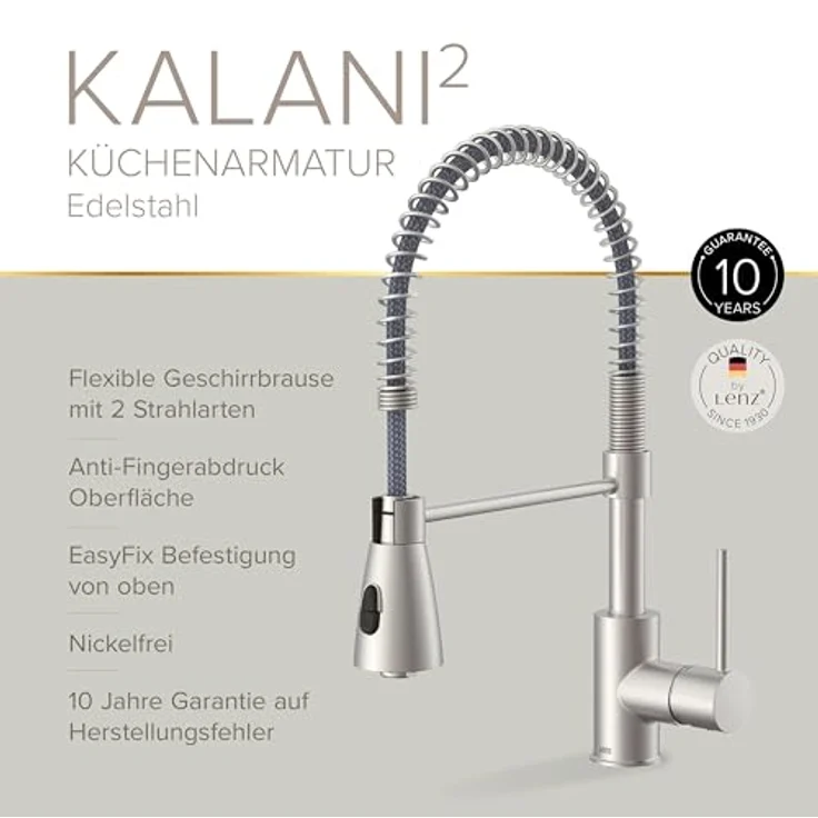 Lenz Küchenarmatur KALANI², Nickelfrei mit flexibler Pendelbrause und Anti-Fingerabdruck Oberfläche – Bild 3
