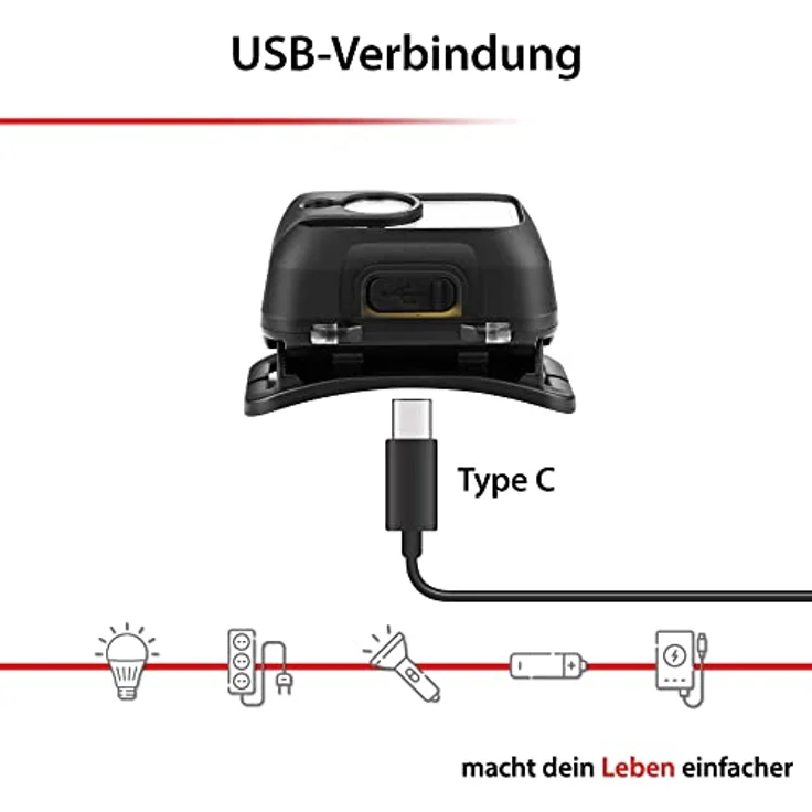 Arcas 30710015 - LED Kopf-Lampe mit 9W, verstellbarem Kopfband und Sensor, wiederaufladbar über USB-Port, Stirn-Lampe mit 6 Leucht-Funktionen, ideal zum Arbeiten, Wandern und Joggen – Bild 3