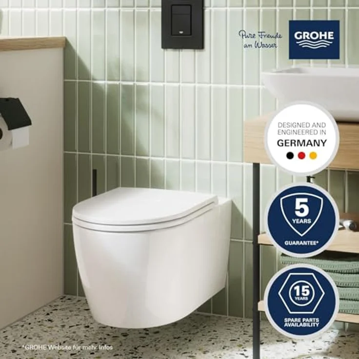 GROHE Start Round, Wand WC-Set für Unterputz-Spülkästen, spülrandlos, mit Soft-Close Deckel, werkzeuglos abnehmbar, Spülmenge 3/5 l, alpinweiß, 103848SH00 – Bild 3