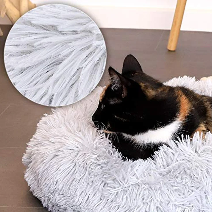 lionto Hundebett rund Hundekissen Hundesofa Katzenbett Donut, (S) 40 cm Ø hellgrau – Bild 4