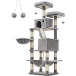 FEANDREA Kratzbaum, Katzenbaum,168cm,mehrstöckig für große Katzen,Kippschutz, Rauchgrau/Hellgrau