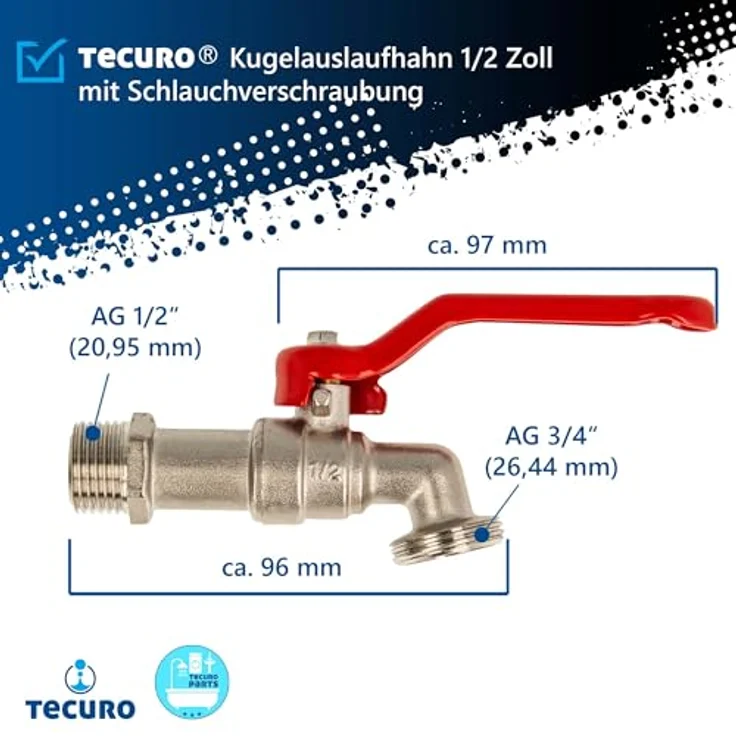 tecuro Kugelauslaufventil 1-2 Wandanschluss - messing vernickelt – Bild 4