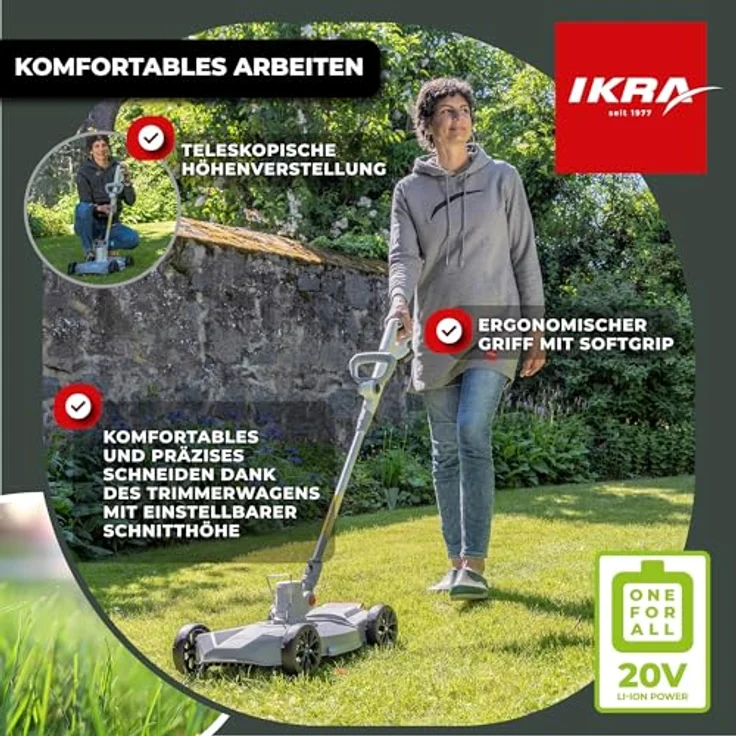 ikra GmbH Akku-Rasentrimmer IART 2030, 30 cm Arbeitsbreite, kabellos, 20 Volt-Akku mit Akku & Ladegerät - 2in1-System – Bild 4
