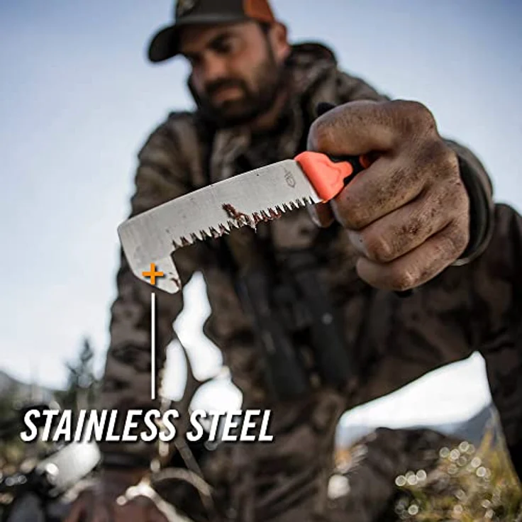 Gerber Gear Vital Pack Saw, Handsäge mit SK-5 Klinge und ergonomischem gummierten Griff, orange – Bild 3