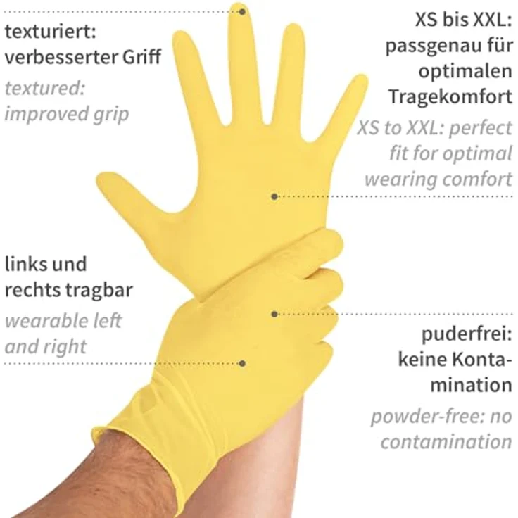 FRANZ MENSCH 1000x Hygostar Einweghandschuhe Safe Light, reißfeste Nitrilhandschuhe, puderfrei, latexfreie Gummihandschuhe, Gelb, Größe S-XL & XXL – Bild 4