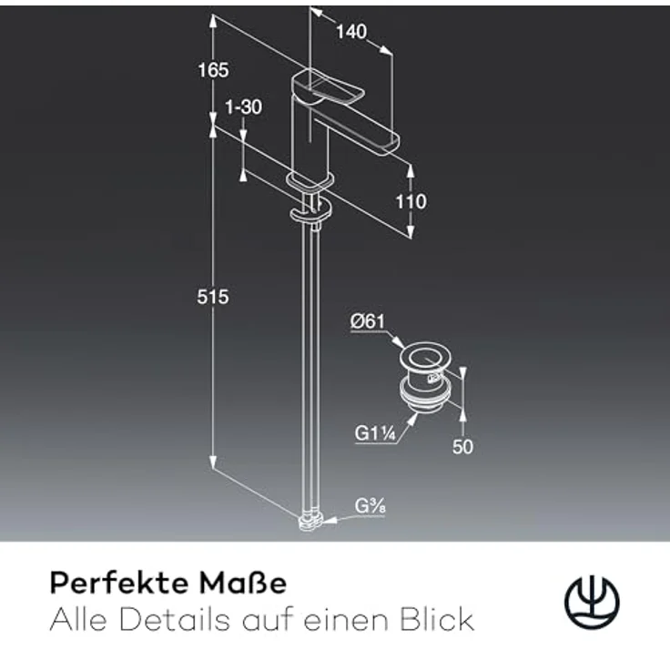 OTTO KLUDI-X3 Waschtischarmatur 422880581, Einlochmontage, Chrom, Keramikkartusche mit Heißwasserbegrenzung, Durchflussmenge 45 l/min. – Bild 8