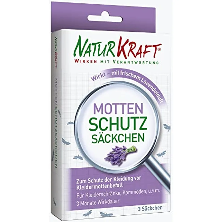NATURKRAFT - Mottenschutz Säckchen | Duftsäckchen mit Lavendel-Duft für Schlafzimmer, Kleiderschränke und Kommoden | Motten Duft-Mittel ohne Gift zum Schutz vor Motten | Inhalt: 3 Duftsäckchen - Preisvergleich