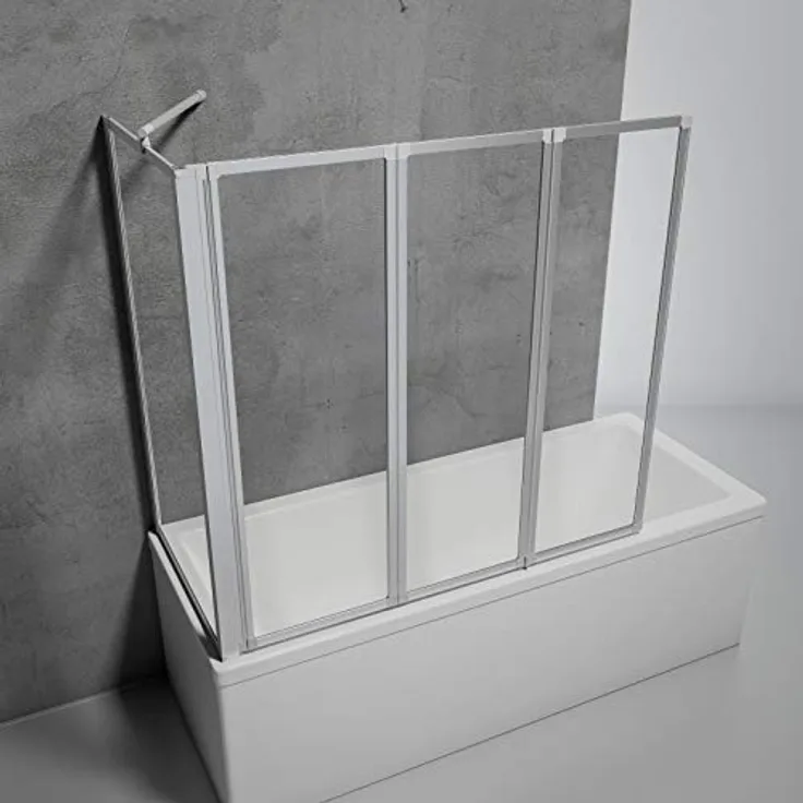 Schulte Duschabtrennung für Badewanne Smart, Höhe: 121 cm, 3-teilig mit Seitenwand 68-71 cm, 3 mm Sicherheitsglas (ESG) Klar hell, inkl. Klebemontage, Alu-natur, D133070 01 50