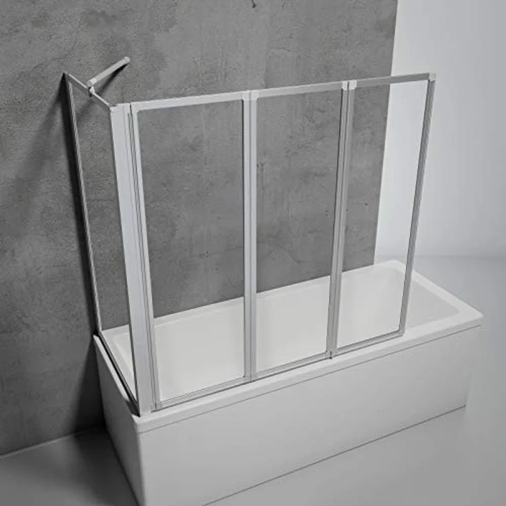 Schulte Duschabtrennung für Badewanne Smart, Höhe: 121 cm, 3-teilig mit Seitenwand 68-71 cm, 3 mm Sicherheitsglas (ESG) Klar hell, inkl. Klebemontage, Alu-natur, D133070 01 50 – Bild 1