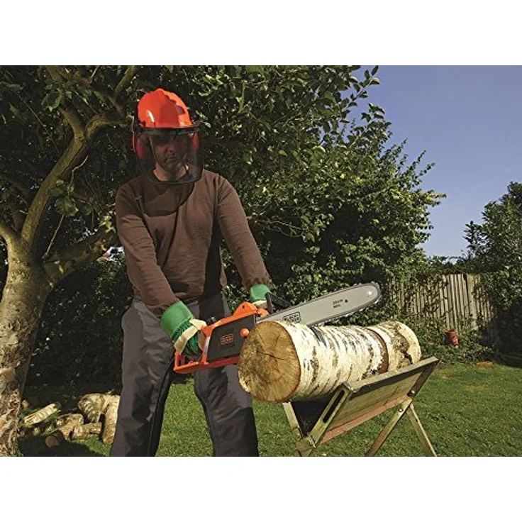 Black+Decker Elektro-Kettensäge CS1835 Motorsäge - 1800W, 35 cm Schwertlänge 12.5m-s Kettengeschwindigkeit, rückschlagarm, Kettenbremse schwarz orange – Bild 4