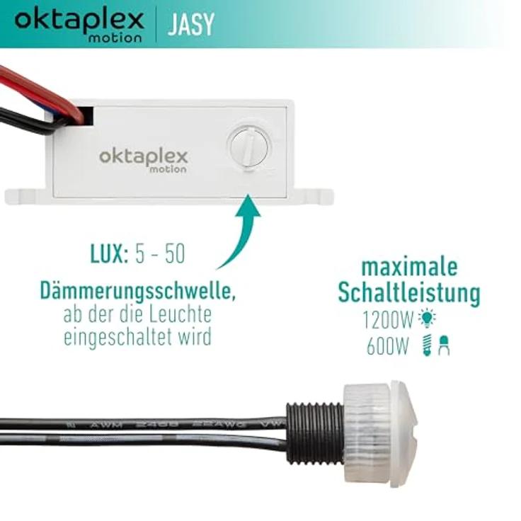 Oktaplex motion Oktaplex Jasy Einbau Dämmerungssensor aussen und innen Lichtsensor IP65 Dämmerungsschalter weiss 230V – Bild 5