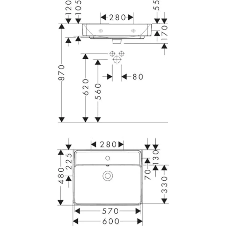 Hansgrohe Xanuia Q Aufsatzwaschtisch, Waschbecken mit Hahnloch, Überlauf, geschliffen, 600x480mm, weiss – Bild 2