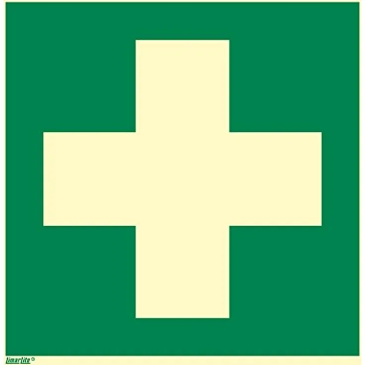 Erste Hilfe, Hart-PVC langnachleuchtend, 200 x 200 mm gemäß ASR A1.3 / ISO 7010 E003, Rettungszeichen Schild, 20 x 20 cm