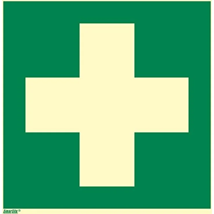Erste Hilfe, Hart-PVC langnachleuchtend, 200 x 200 mm gemäß ASR A1.3 / ISO 7010 E003, Rettungszeichen Schild, 20 x 20 cm – Bild 1