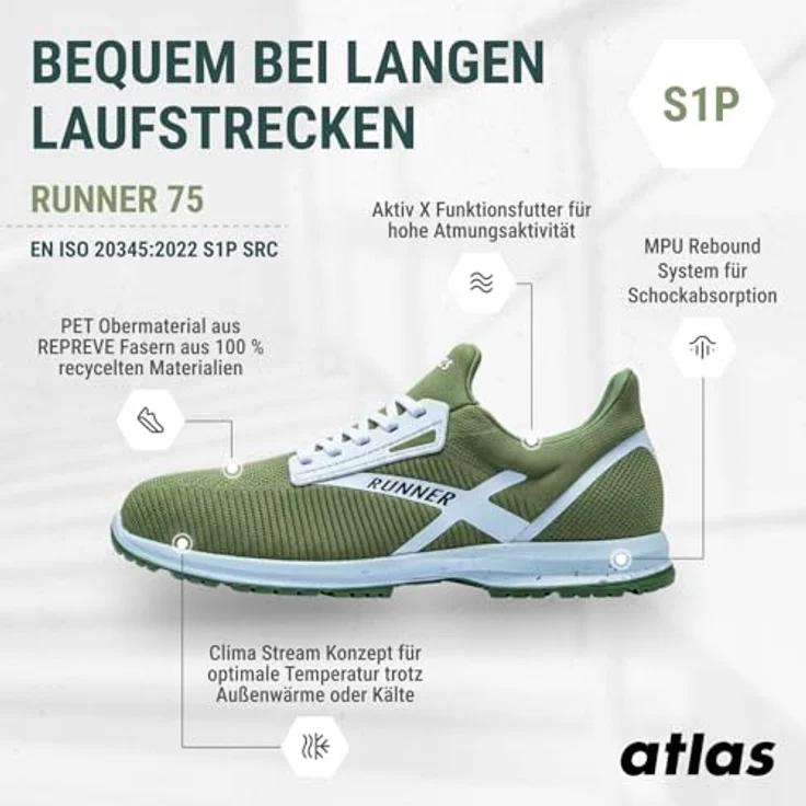Atlas Sicherheitshalbschuh Runner 75 S1P ESD SRC, atmungsaktiv mit 3D-Dämpfungssystem, Größe 40 – Bild 4