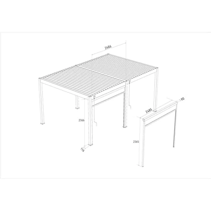 Weide Pavillonseitenteil Sonnenrollo 2,65 m - Weiß, stufenlos verstellbar, ideal für Weide Deluxe Pergola – Bild 4