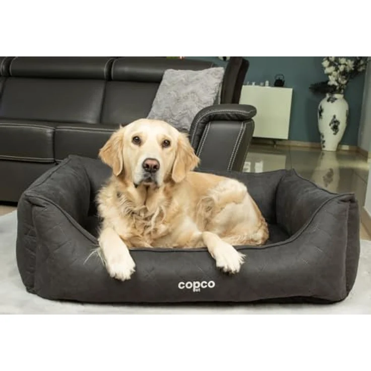 CopcoPet Hundebett Hugo in Velourlederoptik S 70x55cm Braun - Bequemes Hundekissen mit abnehmbarem Bezug & erhöhten Rändern – Bild 5