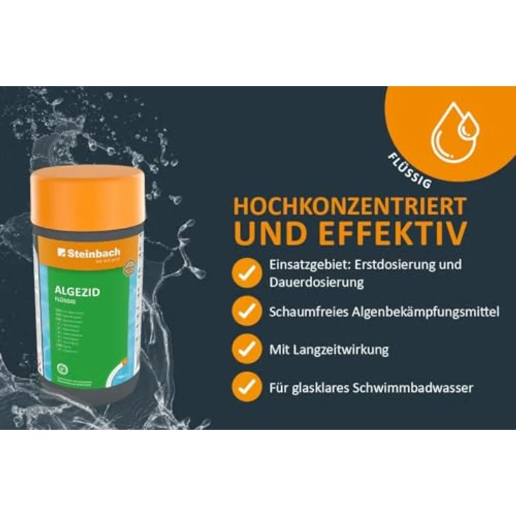 Steinbach Poolpflege Test-Set mit Algezid 1l und pH-/Chlor-Testkit für klare Wasserqualität, umfassende Pflege für alle Poolarten – Bild 5
