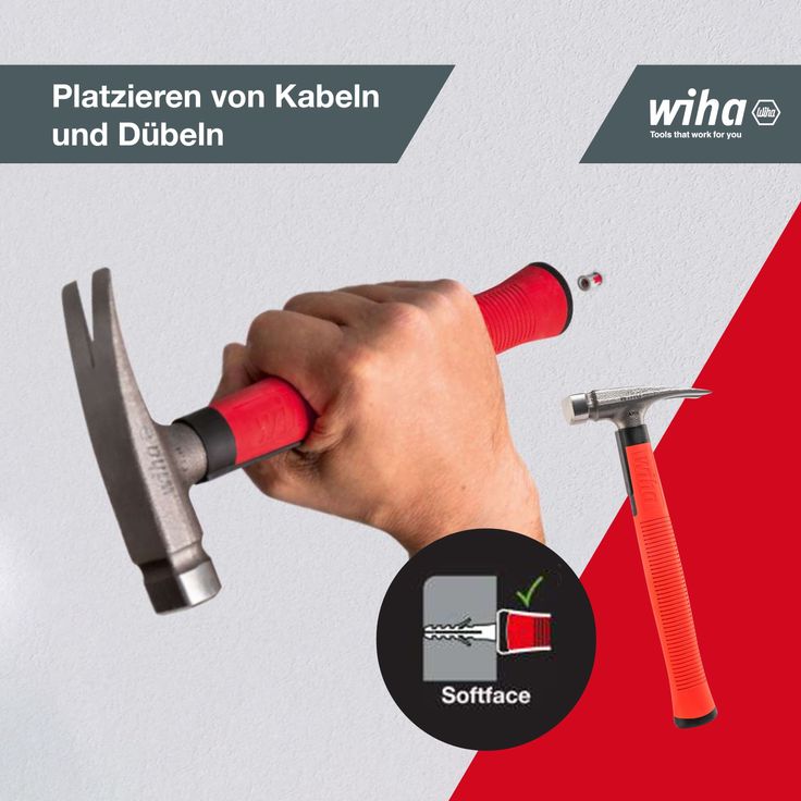 Wiha Elektriker Hammer 300g (42071), Werkzeug für Elektriker für elektrische Arbeiten, flacher Boden des Hammerstiels zum Platzieren von Kabeln und Dübeln – Bild 7
