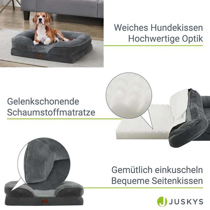 Juskys Hundebett Sheena M orthopädisch, waschbar & rutschfest – 71 x 58 x 18 cm – Hundesofa flauschig Hunde Grau – Haustierbett Hundesofa – Bild 3