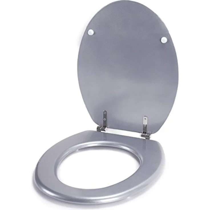 MSV WC-Sitz Cleo MDF, 45 cm x 37 cm, Silber, feuchtigkeitsresistent mit rostfreien Scharnieren – Bild 4