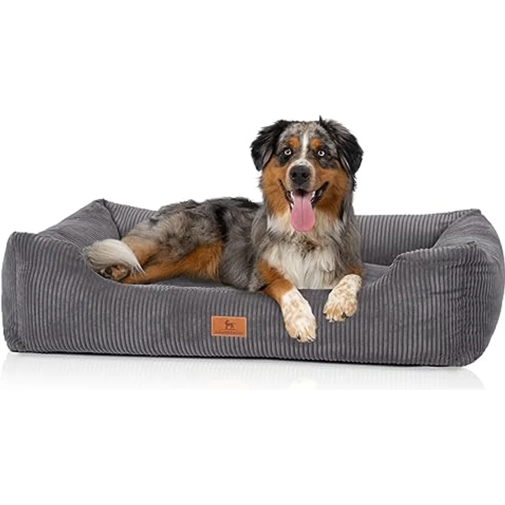Knuffelwuff Hundebett aus Cord mit Handwebcharakter Olivia XL 105 x 75cm Grau - Abnehmbarer Bezug - waschbar - für große, mittelgroße und kleine Hunde – Bild 1
