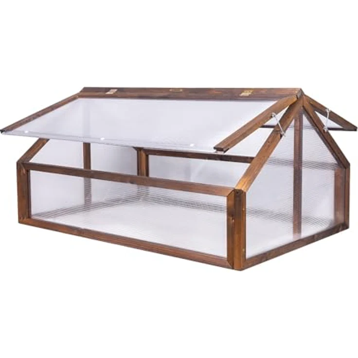 Greenspot Garten-Frühbeet Timber, 120 x 80 x 60 cm, Mini-Gewächshaus aus dunklem Palisander mit öffnender Abdeckung, ideal für Kräuter, Gemüse und Blumen – Bild 1