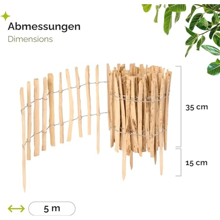 Garronda Gartenzaun GD-0156, Haselnuss Holz Staketenzaun 35 cm x 500 cm, robust für Beeteinfassung – Bild 3